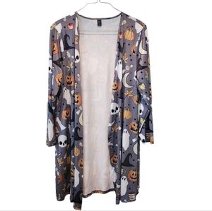 Halloween Open Front Long Cardigan Jacket (20 US) 4XL Gray, Black, White, Orange